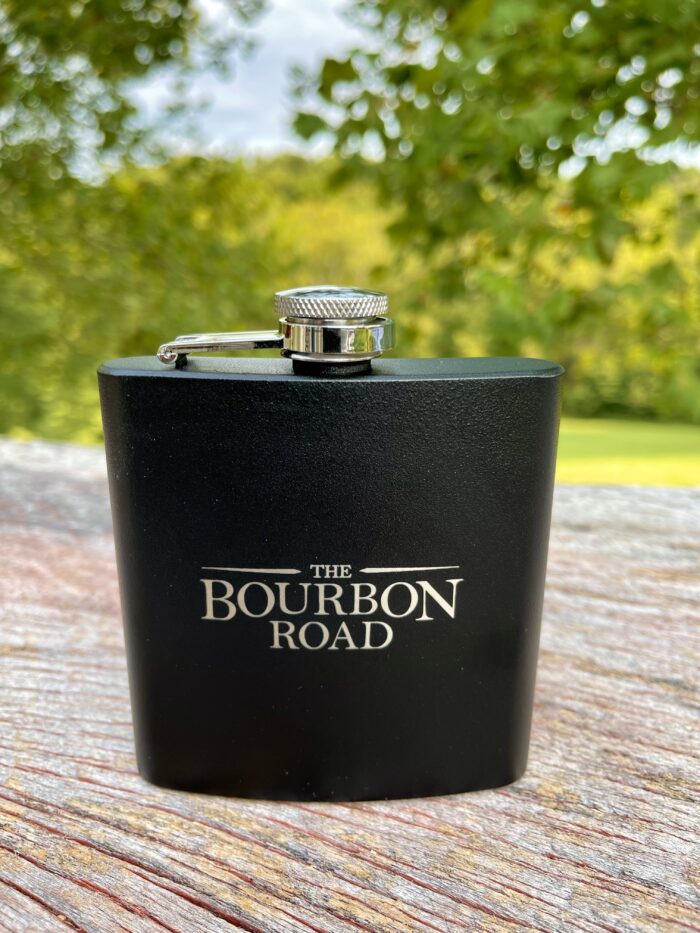 Bourbon Road Six Ounce Black Flask with Logo
